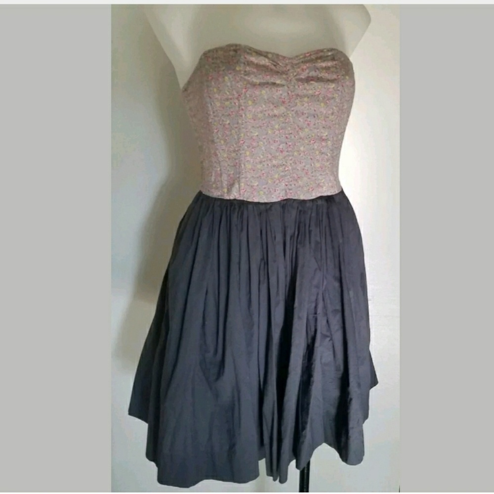 Maeve Anthropologie Strapless Dress Floral Gray 4